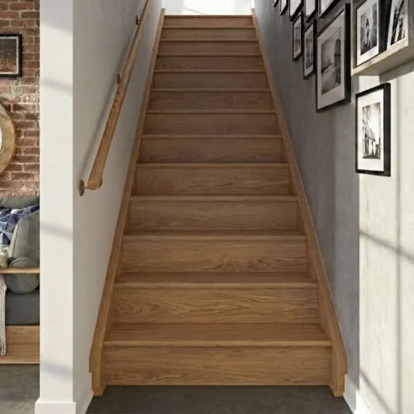 13 Rustic Oak Tread With Oak Veneered Riser Straight Set - Classic Range