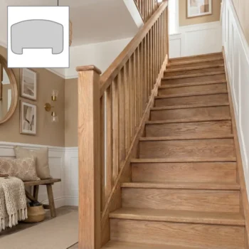 Oak Essential Finger Joint Handrail and Oak Plain Square Spindle Set 3.6m With Oak Newels