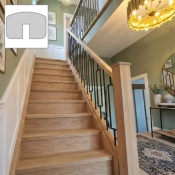 Oak Essential Handrail and Metal Modern Rectangle 95mm Spindles Bundle 3.6m + 1.8m With Oak Newels