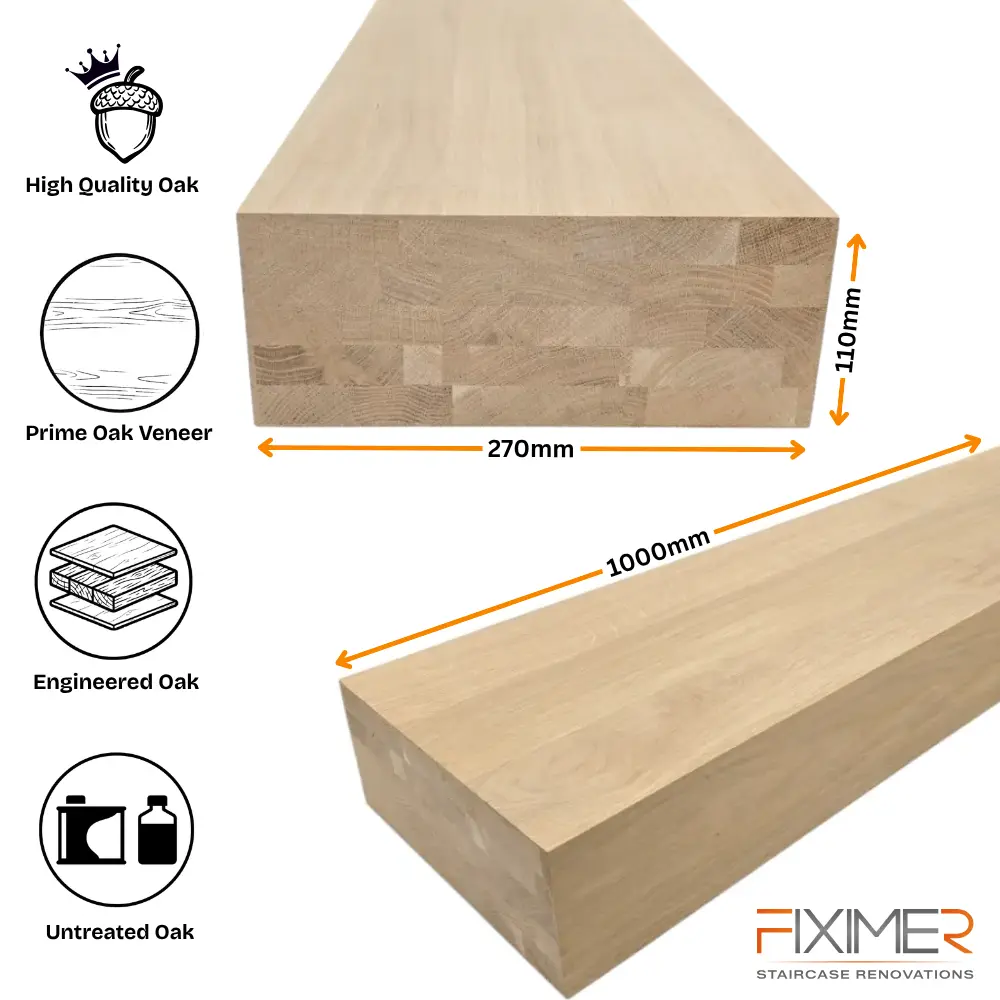 Oak Tread for Floating Staircase 110x270x1000mm - Image 6