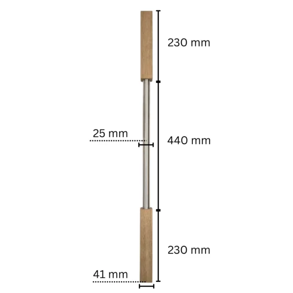 Square Oak and Brushed Stainless Steel Spindle 41mm x 900mm - Image 2