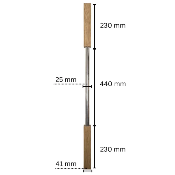 Square Oak and Polished Stainless Steel Spindle 41mm x 900mm - Image 2