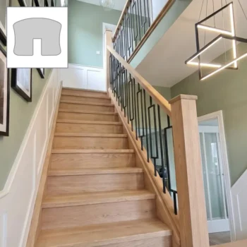 Oak Premium Handrail and Metal Modern Rectangle 95mm Spindles Bundle 3.6m + 1.8m With Oak Newels