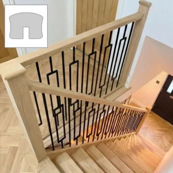 Oak Premium Handrail and Metal Modern Rectangle 105mm Spindles Bundle 3.6m + 1.8m With Oak Newels