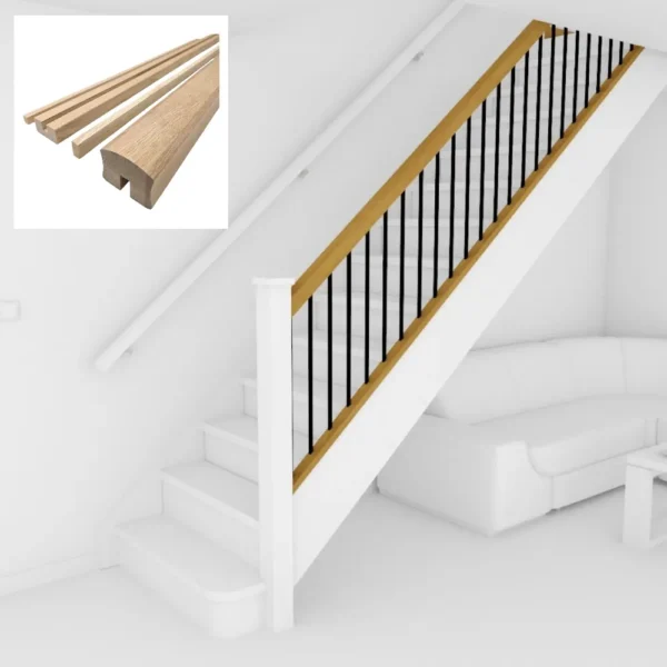 Bundle Builder Oak Premium Handrail and Baserail set Grooved for Metal Spindles