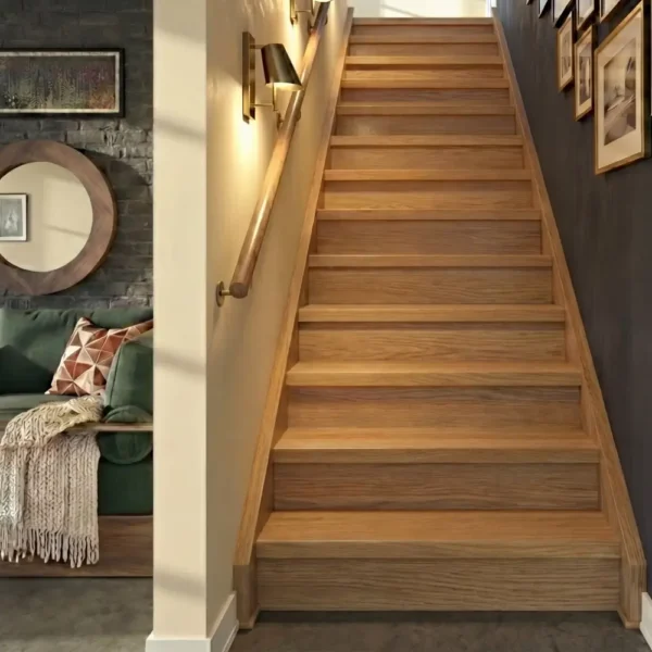 13 Prime Oak Tread With Oak Veneered Riser Straight Set - Modern Range