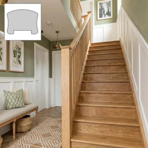 Oak Premium Handrail and Oak Plain Square Spindle Set 3.6m With Oak Newels