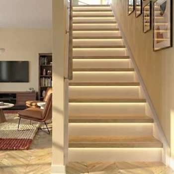13 Prime Oak Tread With White Riser Straight Set - Modern LED Range