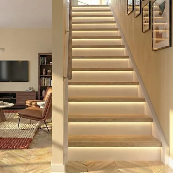 13 Prime Oak Tread With White Riser Straight Set - Modern LED Range