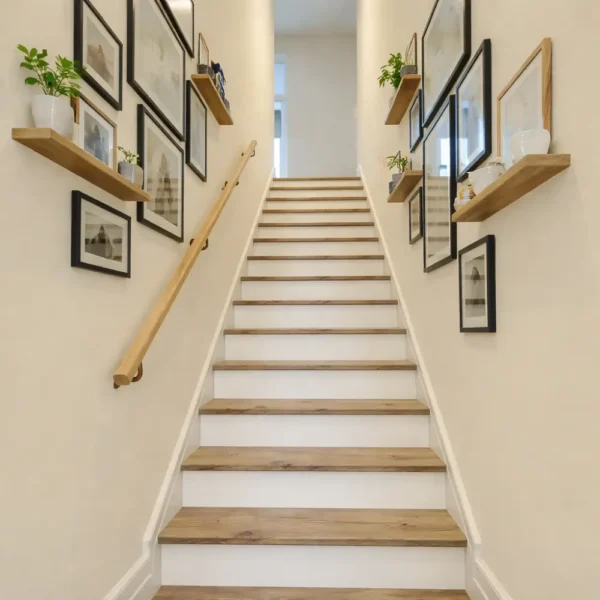 13 Rustic Oak Tread With White Riser Straight Set - Classic Range