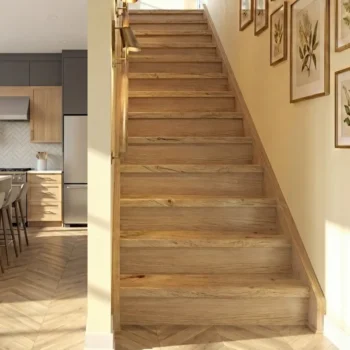 13 Rustic Oak Tread With Oak Veneered Riser Straight Set - Modern Range