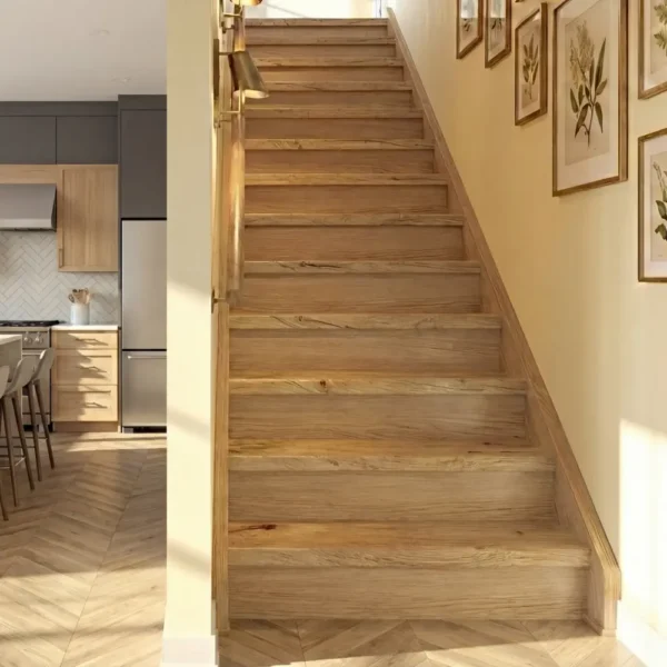 13 Rustic Oak Tread With Oak Veneered Riser Straight Set - Modern Range