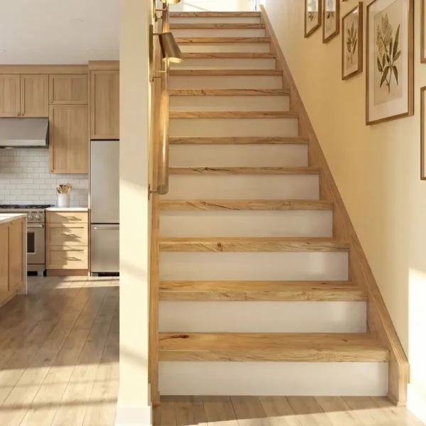 13 Rustic Oak Tread With White Riser Straight Set - Modern Range