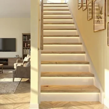 13 Rustic Oak Tread With White Riser Straight Set - Modern LED Range