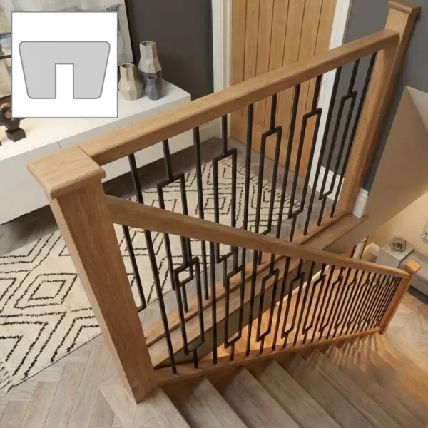 Oak Signature Plus Handrail and Metal Modern Rectangle 95mm Spindles Bundle 3.6m + 1.8m With Oak Newels
