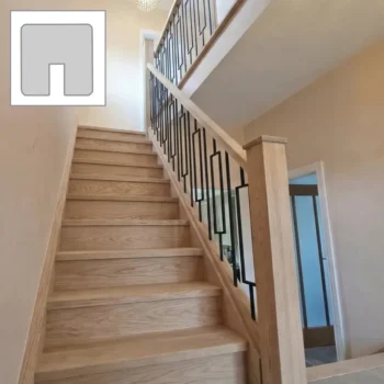 Oak Square Handrail and Metal Modern Rectangle 105mm Spindles Bundle 3.6m + 1.8m With Oak Newels