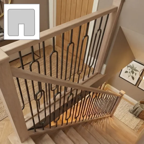 Oak Square Handrail and Metal Modern Slim Spindles Bundle 3.6m + 1.8m With Oak Newels