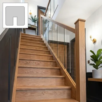 Oak Modern Square Handrail and Glass Banister Set 3.6m With Newels and Glass Panels
