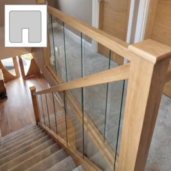 Oak Modern Square Handrail and Glass Banister Set 4.2m + 1.8m With Newels and Glass Panels