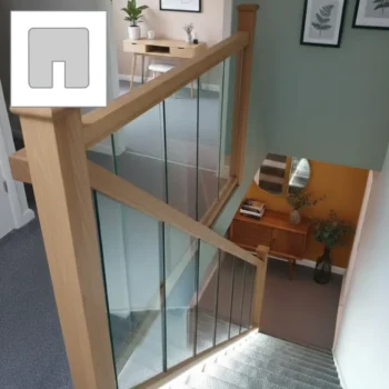 Oak Modern Square Handrail and Glass Banister Set 3.6m + 1.8m With Newels and Glass Panels