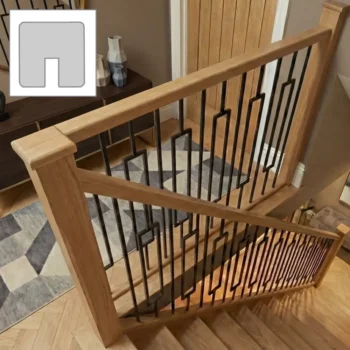 Oak Square Handrail and Metal Modern Rectangle 95mm Spindles Bundle 3.6m + 1.8m With Oak Newels