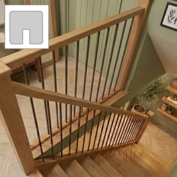 Oak Square Handrail and Metal Modern Plain Spindles Bundle 3.6m + 1.8m With Oak Newels