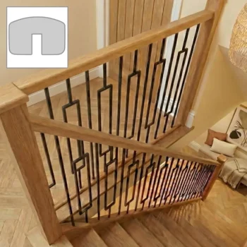 Oak Essential Handrail and Metal Modern Rectangle 105mm Spindles Bundle 3.6m + 1.8m With Oak Newels
